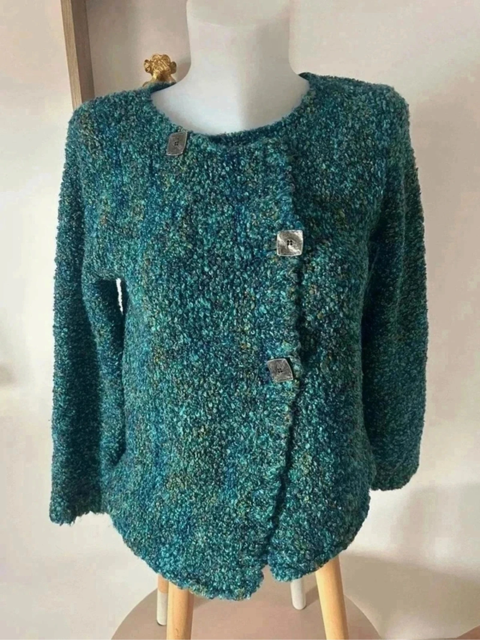 💙 Gilet bouclette vert canard valy 36/42 – style cosy et tendance